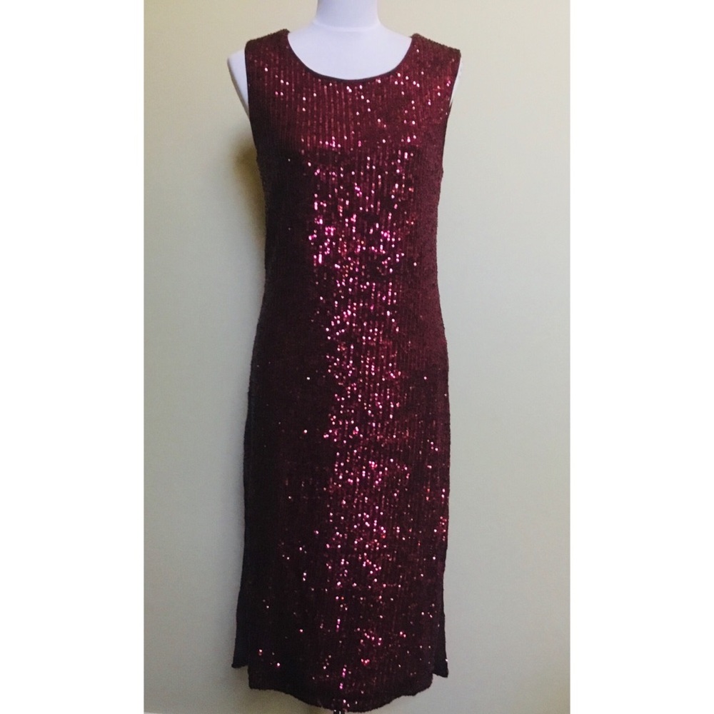 NWT WISHLIST burgundy sequin side slit dress M